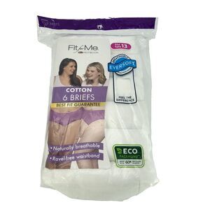 Womens 6 Pair White Cotton Panty Briefs Size 13 Fruit of the Loom Fit for Me New